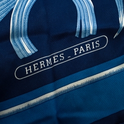 Pre Owned Hermes Vintage Blue Tigre Royal Printed Silk Square Scarf