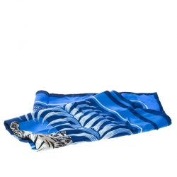 Pre Owned Hermes Vintage Blue Tigre Royal Printed Silk Square Scarf