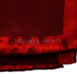 Pre Owned Hermes Maroon Chaines et Gourmettes Printed Silk Square Scarf