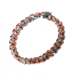 Pre Owned Hermes Kid Silk Orange Multiprint Braided Cord Toggle Bracelet