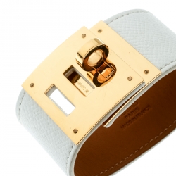 Pre Owned Hermes Kelly Dog White Leather Gold Plated Wide Bracelet