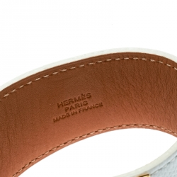 Pre Owned Hermes Kelly Dog White Leather Gold Plated Wide Bracelet