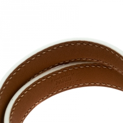 Pre Owned Hermes Kelly Double Tour White Leather Gold Plated Wrap Bracelet