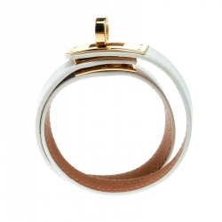 Pre Owned Hermes Kelly Double Tour White Leather Gold Plated Wrap Bracelet