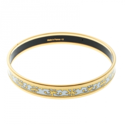 Pre Owned Hermes Balcons Du Guadalquivir Printed Enamel Gold Plated Bangle Bracelet