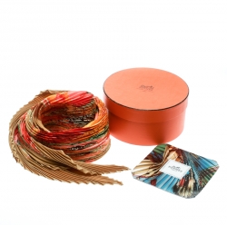 Pre Owned Hermes Multicolor Amazonia Printed Plisse Silk Diamond Scarf