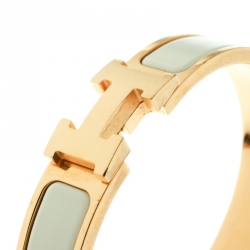 Pre Owned Hermes Clic Clac H Cream Enamel Gold Plated Narrow Bracelet PM
