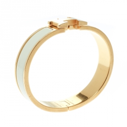 Pre Owned Hermes Clic Clac H Cream Enamel Gold Plated Narrow Bracelet PM