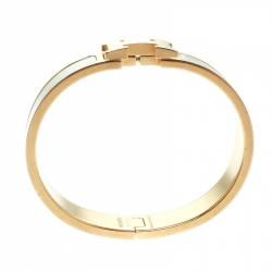 Pre Owned Hermes Clic Clac H Cream Enamel Gold Plated Narrow Bracelet PM