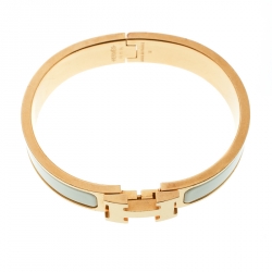 Pre Owned Hermes Clic Clac H Cream Enamel Gold Plated Narrow Bracelet PM
