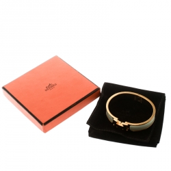 Pre Owned Hermes Clic Clac H Cream Enamel Gold Plated Narrow Bracelet PM