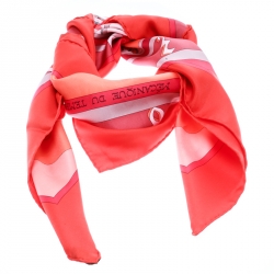 Pre Owned Hermes Mecanique Du Temps Orange Printed Silk Square Scarf 
