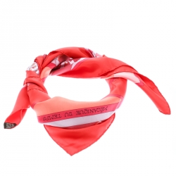 Pre Owned Hermes Mecanique Du Temps Orange Printed Silk Square Scarf 