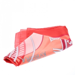 Pre Owned Hermes Mecanique Du Temps Orange Printed Silk Square Scarf 