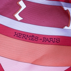 Pre Owned Hermes Mecanique Du Temps Orange Printed Silk Square Scarf 