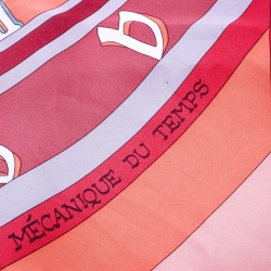 Pre Owned Hermes Mecanique Du Temps Orange Printed Silk Square Scarf 