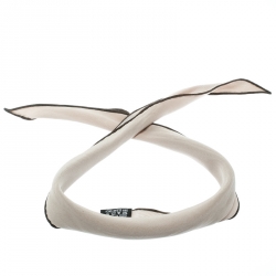 Pre Owned Hermes Beige Silk Contrast Edged Logo Print Mini Losange Scarf