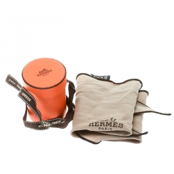 Pre Owned Hermes Beige Silk Contrast Edged Logo Print Mini Losange Scarf