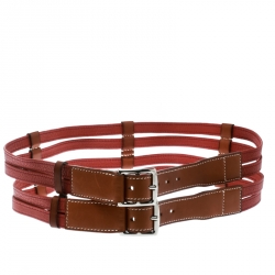 Pre Owned Hermes Two Tone Brown Leather Double Etriviere Belt 75 CM