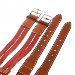 Pre Owned Hermes Two Tone Brown Leather Double Etriviere Belt 75 CM