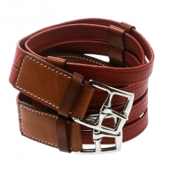 Pre Owned Hermes Two Tone Brown Leather Double Etriviere Belt 75 CM