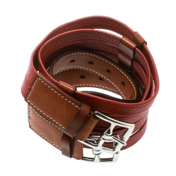 Pre Owned Hermes Two Tone Brown Leather Double Etriviere Belt 75 CM