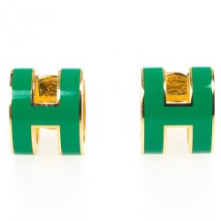 Pre Owned Hermes Pop H Green Lacquer Earrings