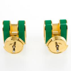 Pre Owned Hermes Pop H Green Lacquer Earrings