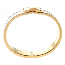Pre Owned Hermes Clic Clac H White Enamel Gold Plated Narrow Bracelet PM