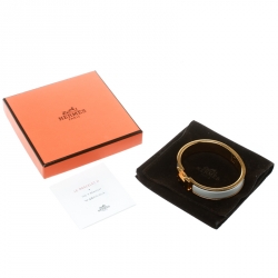 Pre Owned Hermes Clic Clac H White Enamel Gold Plated Narrow Bracelet PM