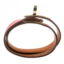 Pre Owned Hermes Kelly Double Tour Orange Leather Gold Plated Wrap Bracelet M