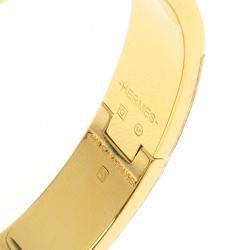Pre Owned Hermes Clic Clac H Bleu Nuit Enamel Gold Plated Bracelet