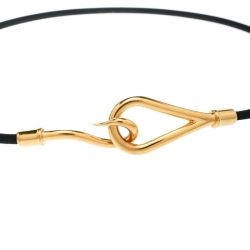 Pre Owned Hermes Jumbo Hook Black Cord Double Wrap Bracelet