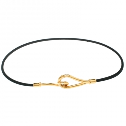 Pre Owned Hermes Jumbo Hook Black Cord Double Wrap Bracelet