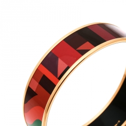 Pre Owned Hermes Perspective Cavaliere Multicolor Enamel Gold Plated Wide Bangle Bracelet