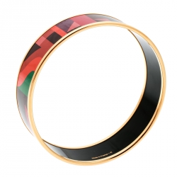 Pre Owned Hermes Perspective Cavaliere Multicolor Enamel Gold Plated Wide Bangle Bracelet