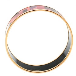 Pre Owned Hermes Perspective Cavaliere Multicolor Enamel Gold Plated Wide Bangle Bracelet