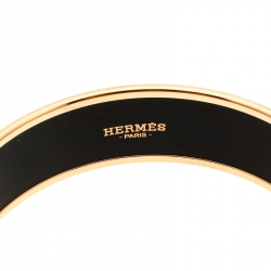 Pre Owned Hermes Perspective Cavaliere Multicolor Enamel Gold Plated Wide Bangle Bracelet