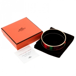 Pre Owned Hermes Perspective Cavaliere Multicolor Enamel Gold Plated Wide Bangle Bracelet