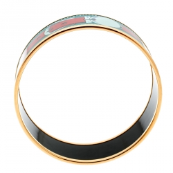 Pre Owned Hermes Blue Belt Motif Enamel Gold Plated Wide Bangle Bracelet