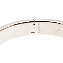 Pre Owned Hermes Clic Clac H Black Enamel Palladium Plated Narrow Bracelet PM