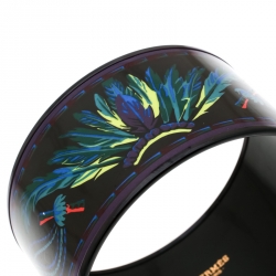 Pre Owned Hermes Multicolor Feather Printed Enamel Extra Wide Bangle Bracelet