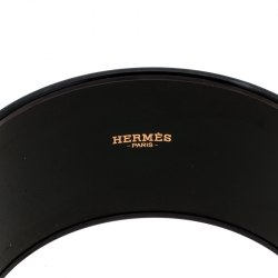 Pre Owned Hermes Multicolor Feather Printed Enamel Extra Wide Bangle Bracelet