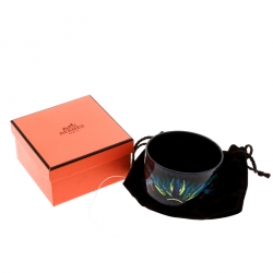 Pre Owned Hermes Multicolor Feather Printed Enamel Extra Wide Bangle Bracelet