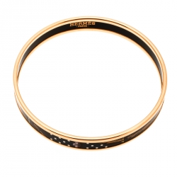 Pre Owned Hermes Multicolor Printed Enamel Gold Plated Narrow Bangle Bracelet