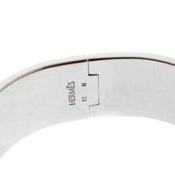 Pre Owned Hermes Clic Clac H Blush Pink Enamel Palladium Plated Wide Bracelet PM