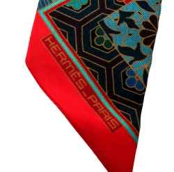 Pre Owned Hermes Multicolor Horse Printed Silk Twilly Scarf