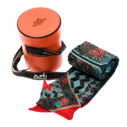 Pre Owned Hermes Multicolor Horse Printed Silk Twilly Scarf