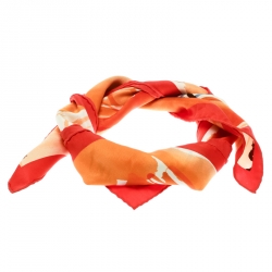 Pre Owned Hermes Orange Sur Les Rives Du Leman Printed Silk Square Scarf