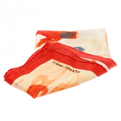 Pre Owned Hermes Orange Sur Les Rives Du Leman Printed Silk Square Scarf